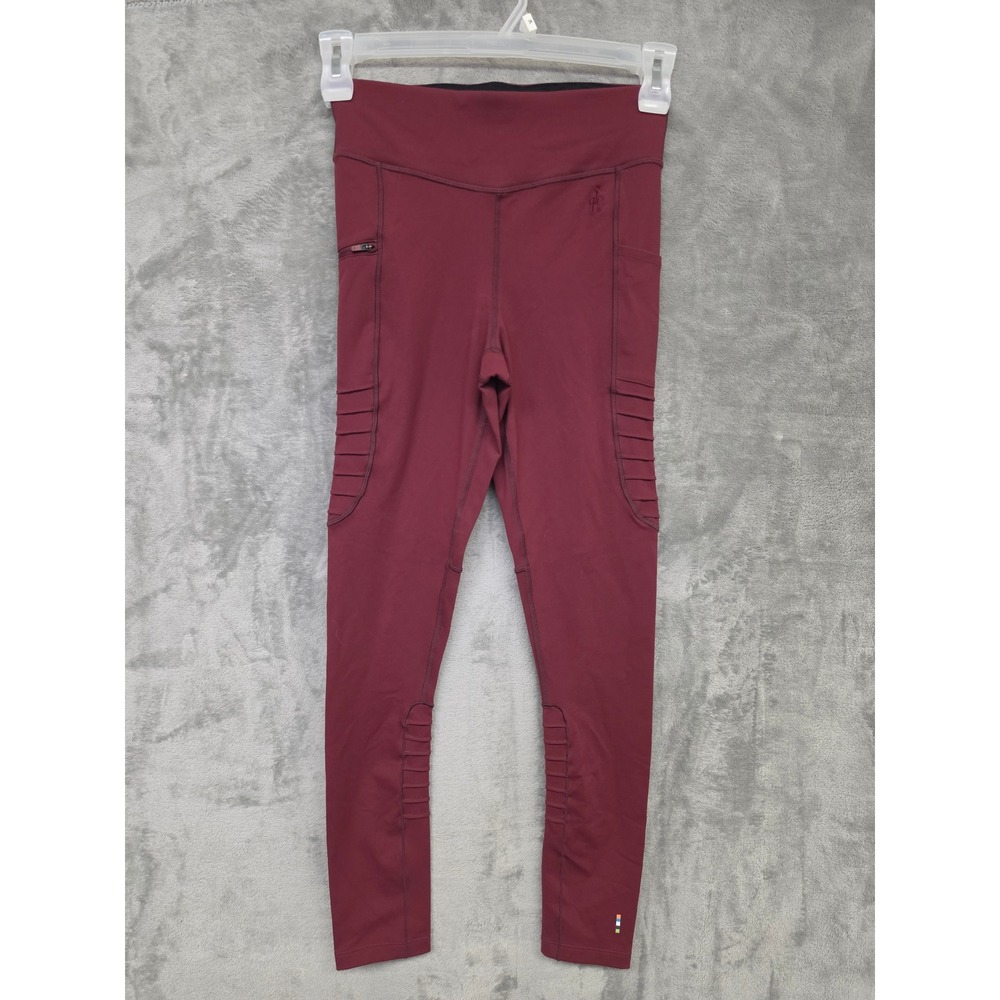 Smartwool Intraknit Merino Wool Moto Leggings Burgundy Maroon Small Pockets